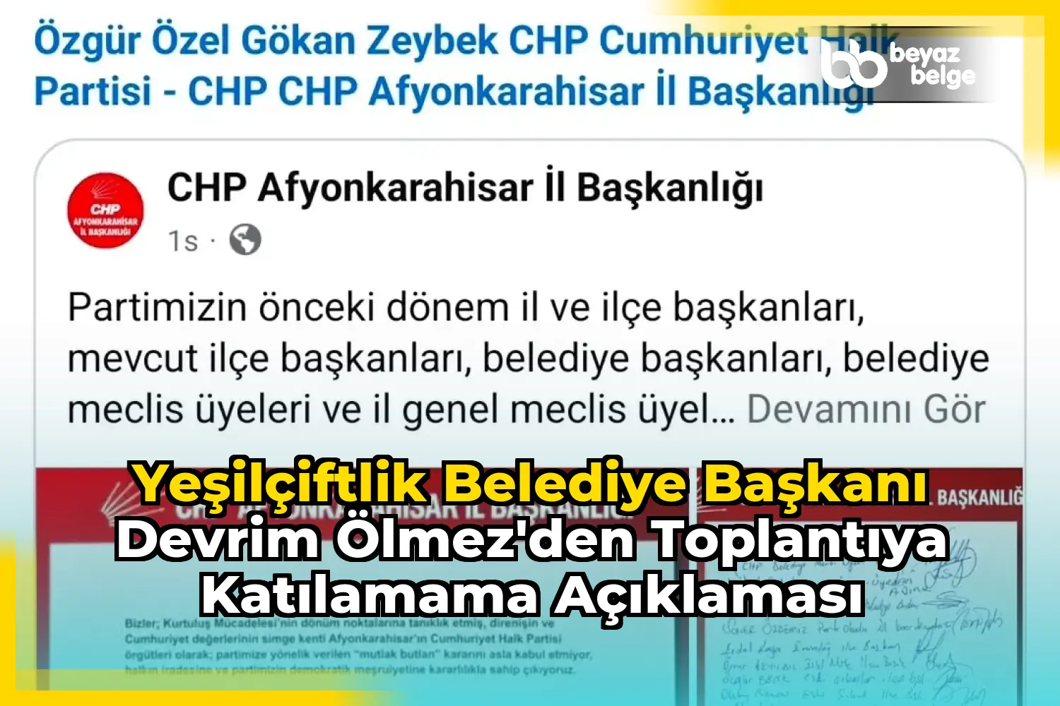 YeşilÇiftlik Belediye Başkanı Devrim Ölmez'den Toplantıya Katılamama Açıklaması