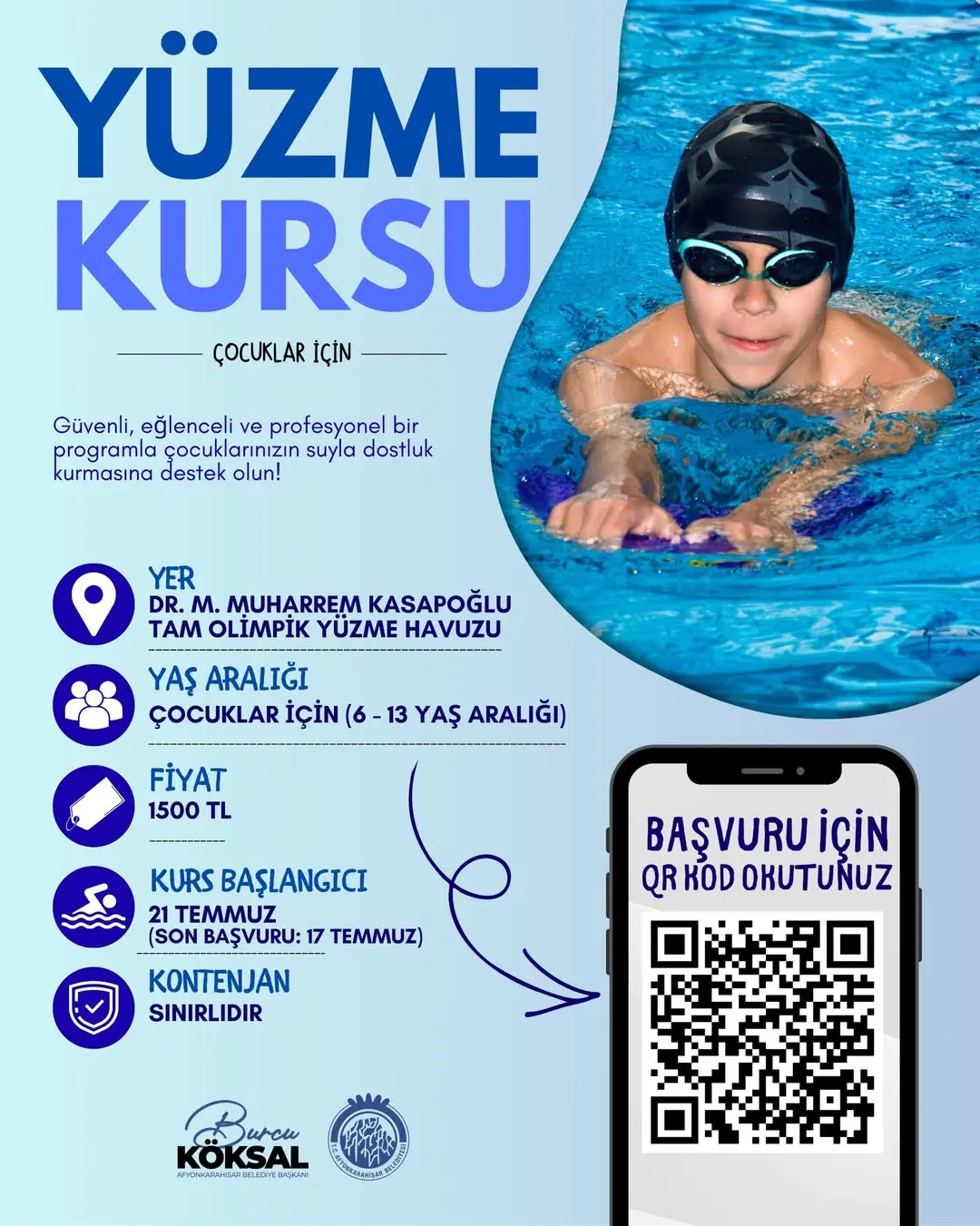 Afyonkarahisar Belediyesi'nden Yaz Tatili Yüzme Kursu Duyurusu