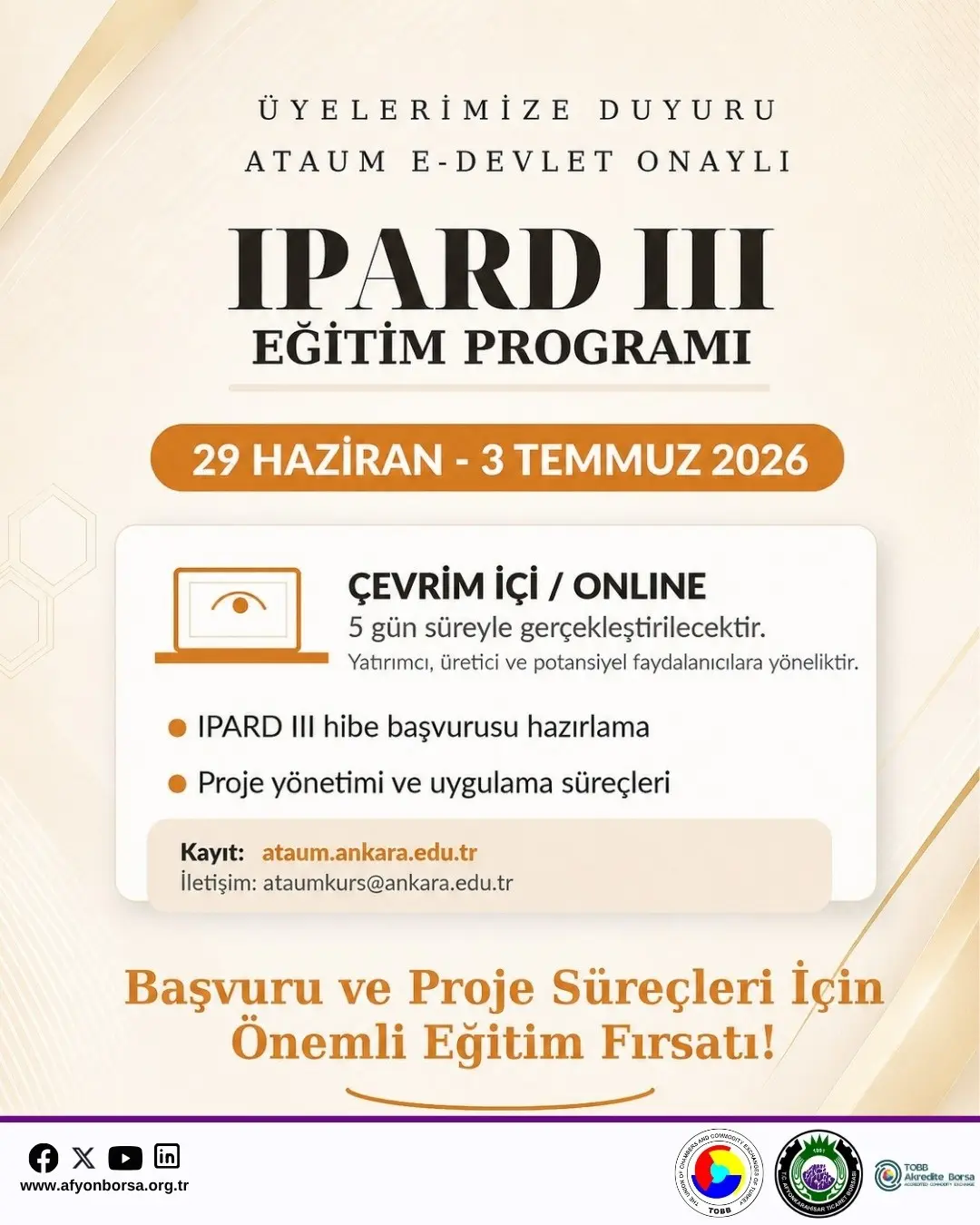ATAUM E-Devlet Onaylı IPARD III Eğitim Programı Duyurusu