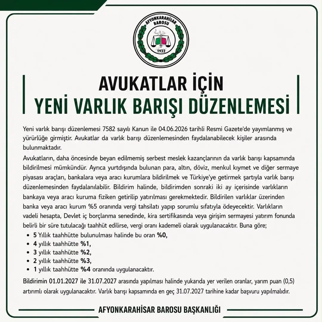 Avukatlar için Yeni Varlık Barışı Düzenlemesi Detayları