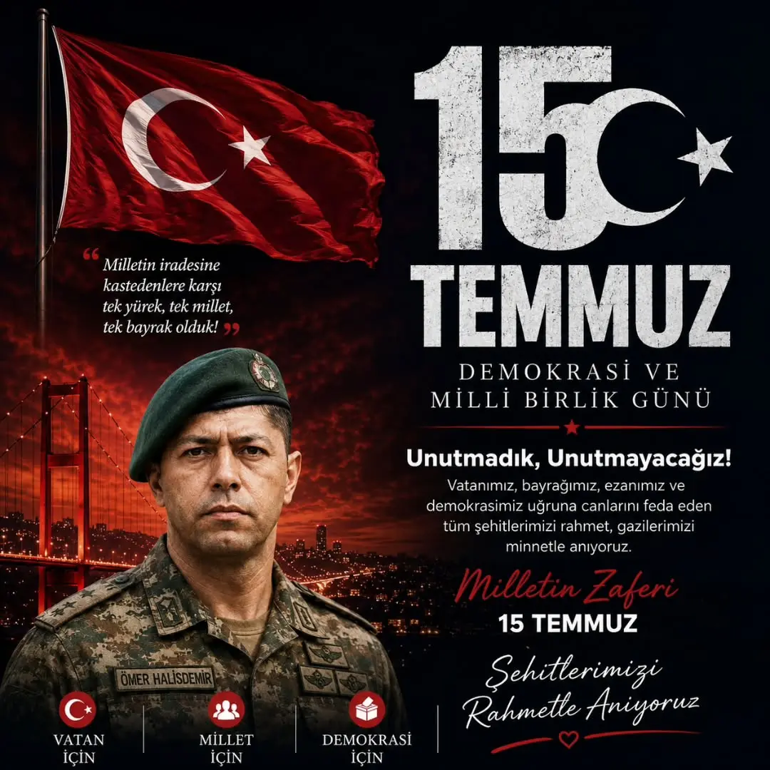DeğirmenAyvalı Belediye Başkanı Halil Çelik'ten 15 Temmuz Demokrasi ve Millî Birlik Günü Mesajı