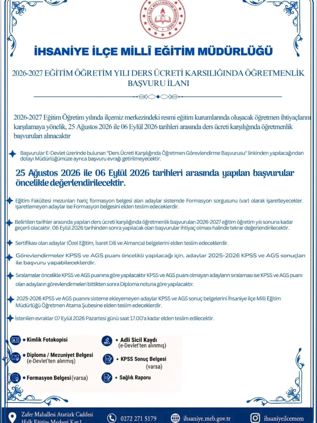 2026-2027 Eğitim Öğretim Yılında İlçemizde Öğretmenlik Başvuruları Başlıyor