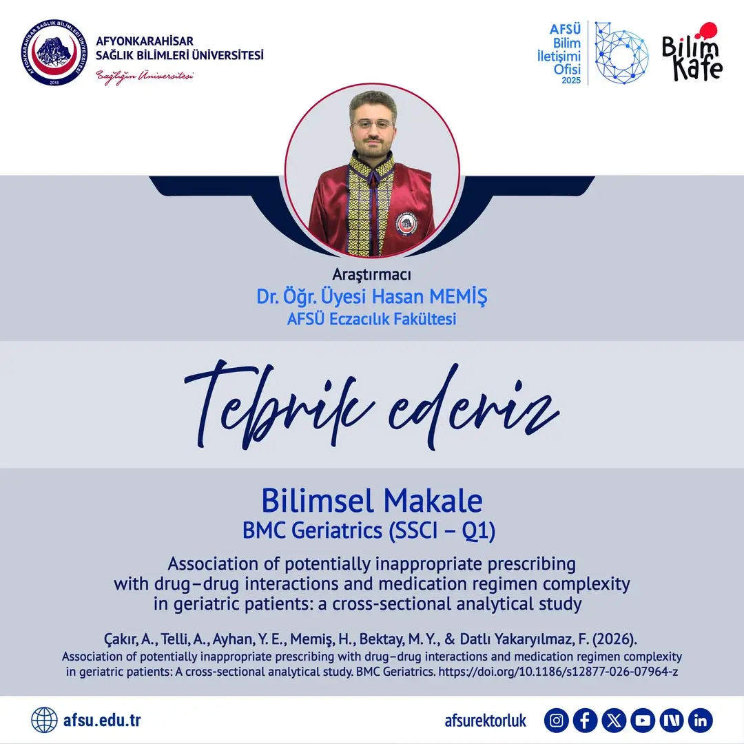 AFSÜ Akademisyenlerinden Yüksek Etki Değerine Sahip Bilimsel Makale