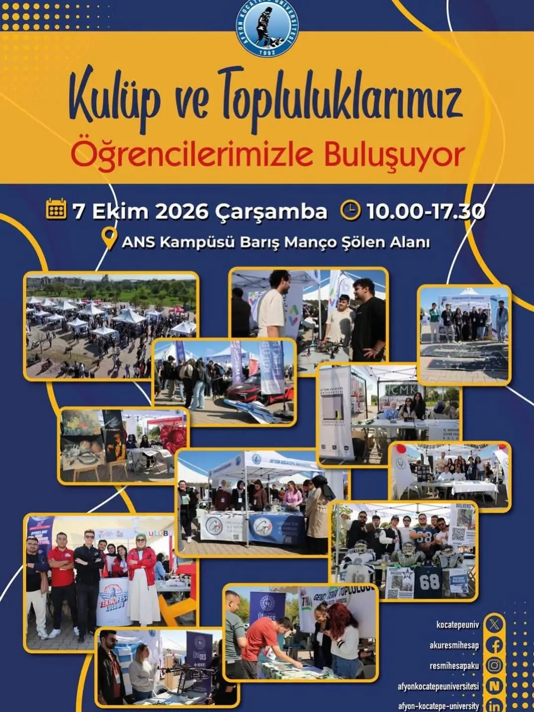 Afyon Kocatepe Üniversitesi'nde Bugün Kulüp ve Topluluklar Öğrencilerle Buluşuyor