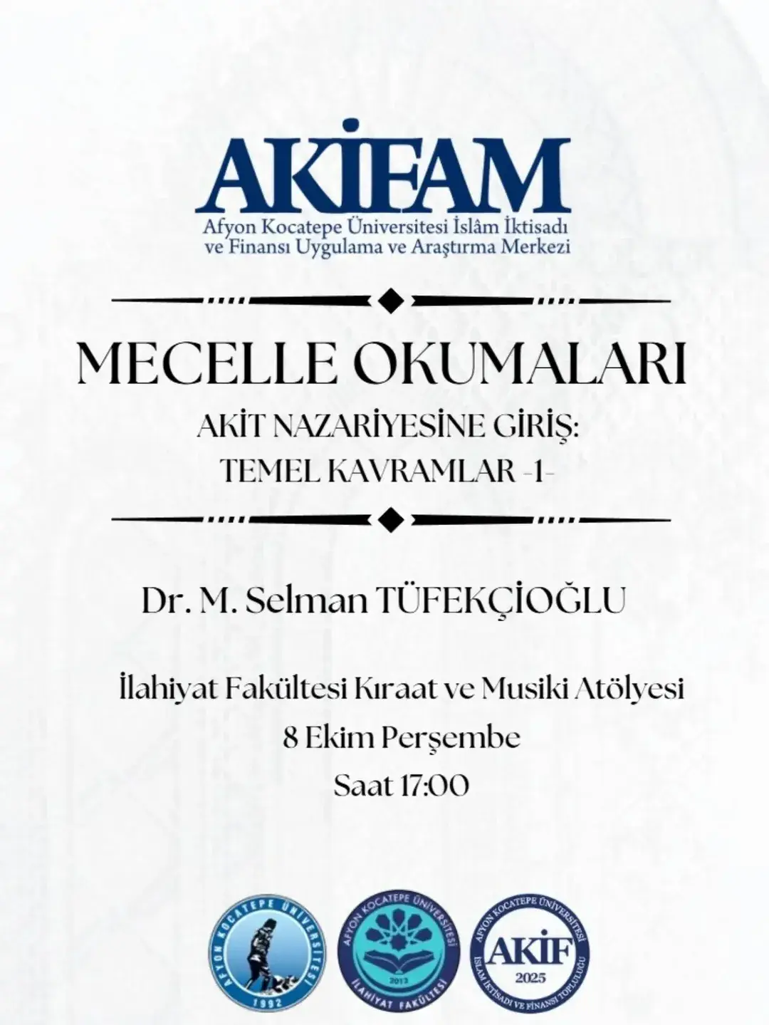 Afyon Kocatepe Üniversitesi'nden Yeni Ders Duyurusu: Mecelle Okumaları