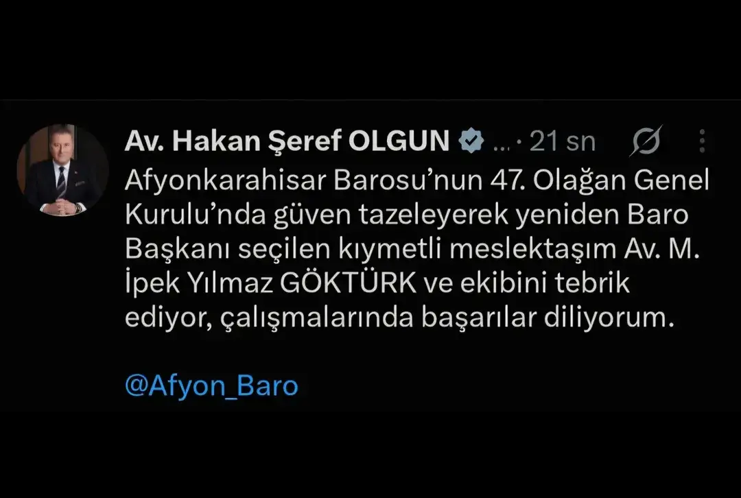 Afyonkarahisar Barosu'nun 47. Olağan Genel Kurulu'nda Yeniden Baro Başkanı Seçilen Av. M. İpek Yılmaz GÖKTÜRK Tebrik Edildi