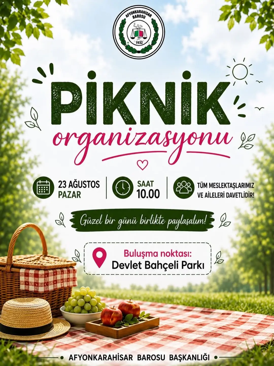 Afyonkarahisar Barosu Piknik Organizasyonu Duyurusu