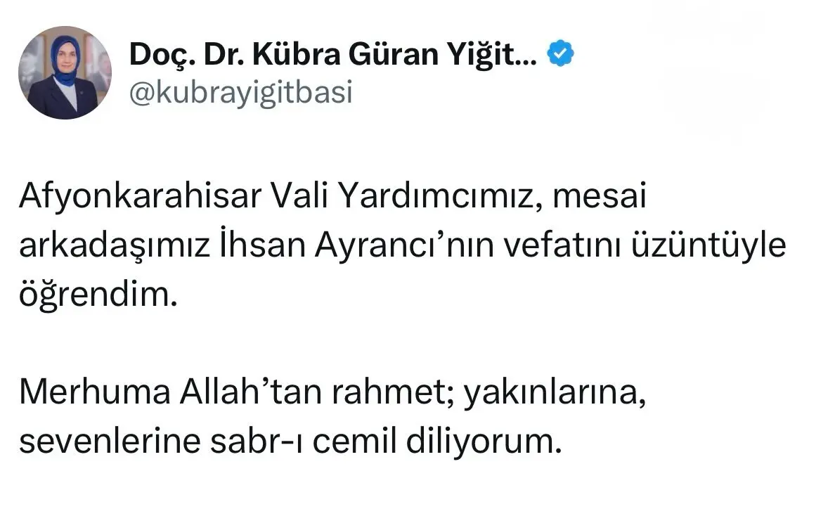 Afyonkarahisar Vali Yardımcısı İhsan Ayrancı'nın Vefatını Duyurdu