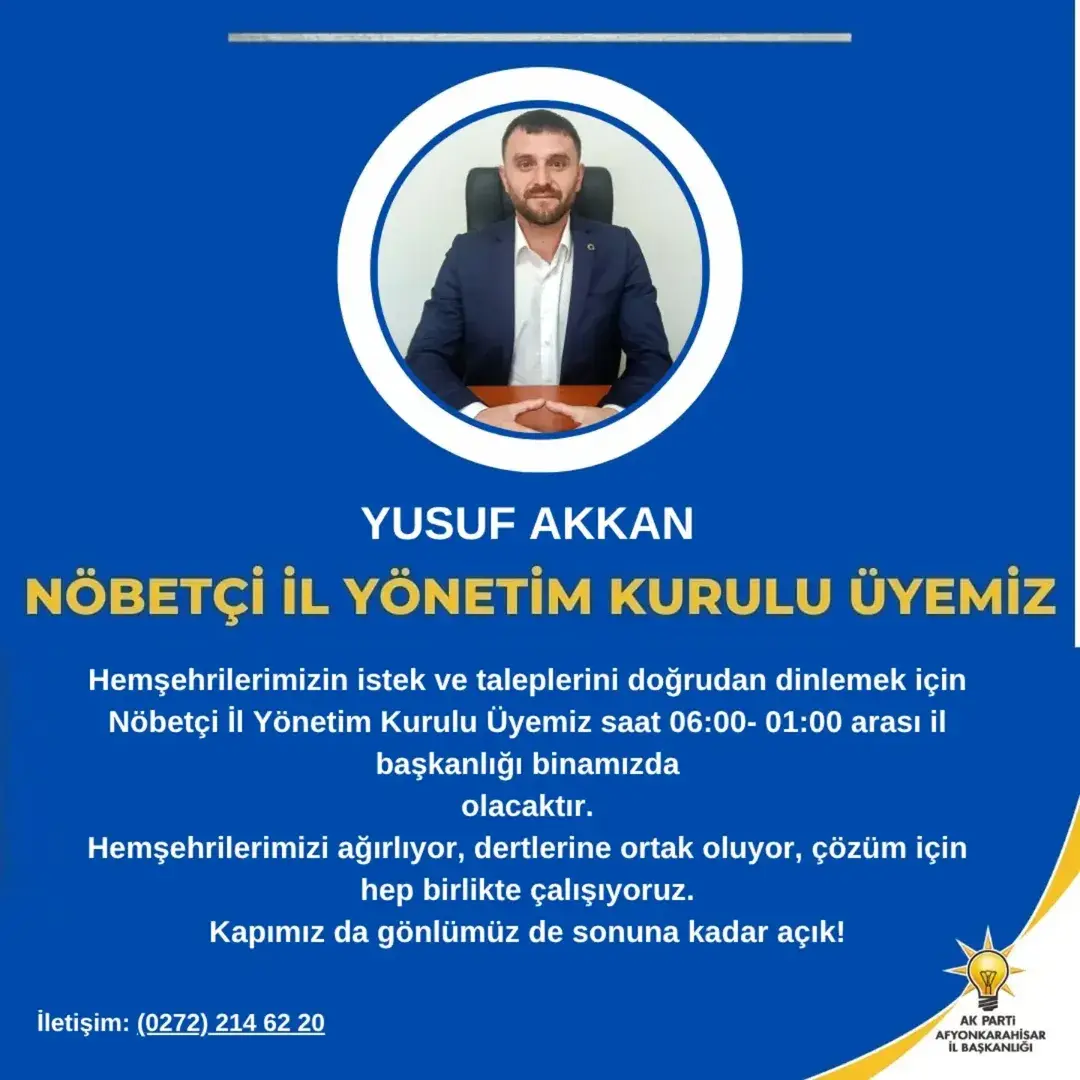 AK Parti Afyonkarahisar İl Başkanlığı'ndan Nöbetçi Yönetim Kurulu Üyesi Yusuf Akkan'a Ziyaret