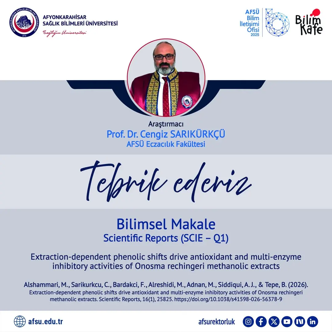 Akademik Başarı: Bilimsel Makale (Scientific Reports) - AFSÜ Haber