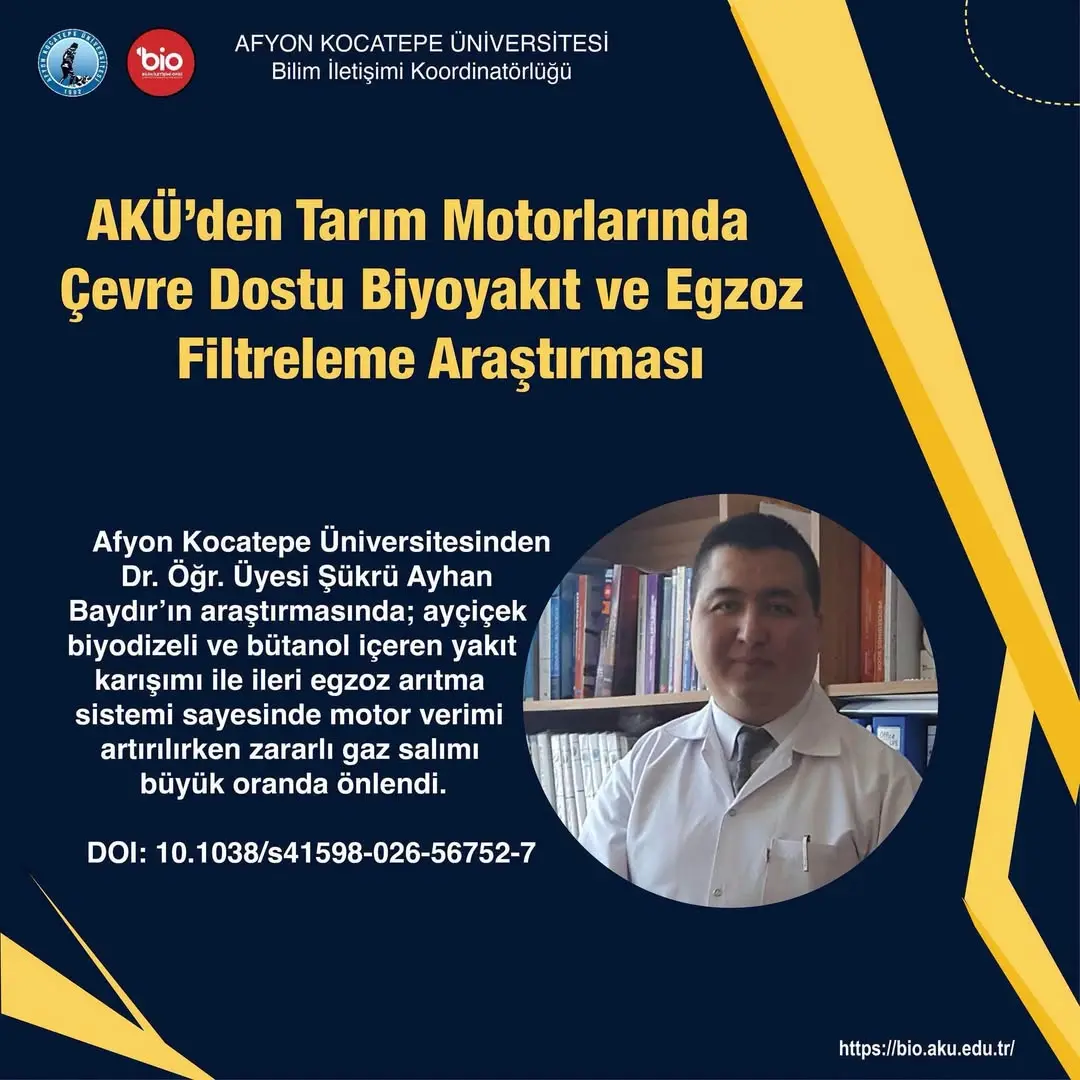 AKÜ’den Tarım Motorlarında Çevre Dostu Biyoyakıt ve Egzoz Filtreleme Araştırması