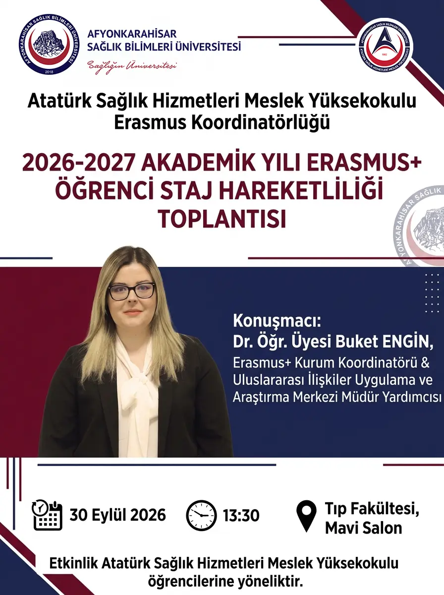 Atatürk Sağlık Hizmetleri MYO Erasmus Koordinatörlüğü'nden Önemli Duyuru