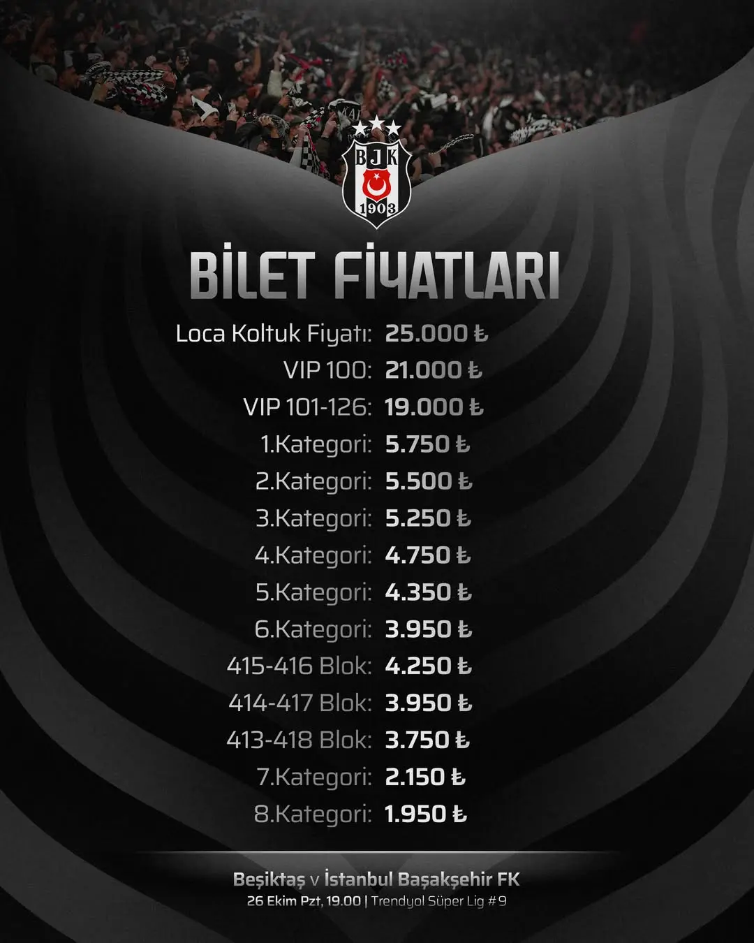Beşiktaş, İstanbul Başakşehir FK Maçı Biletleri Hakkında Bilgilendirme
