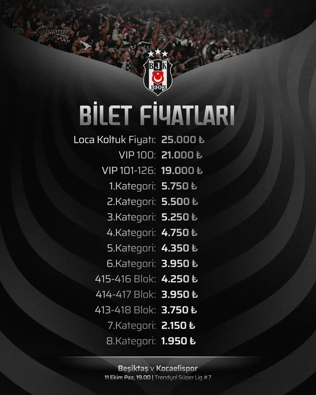 Beşiktaş, Kocaelispor Maçı için Bilet Satışı Başlıyor