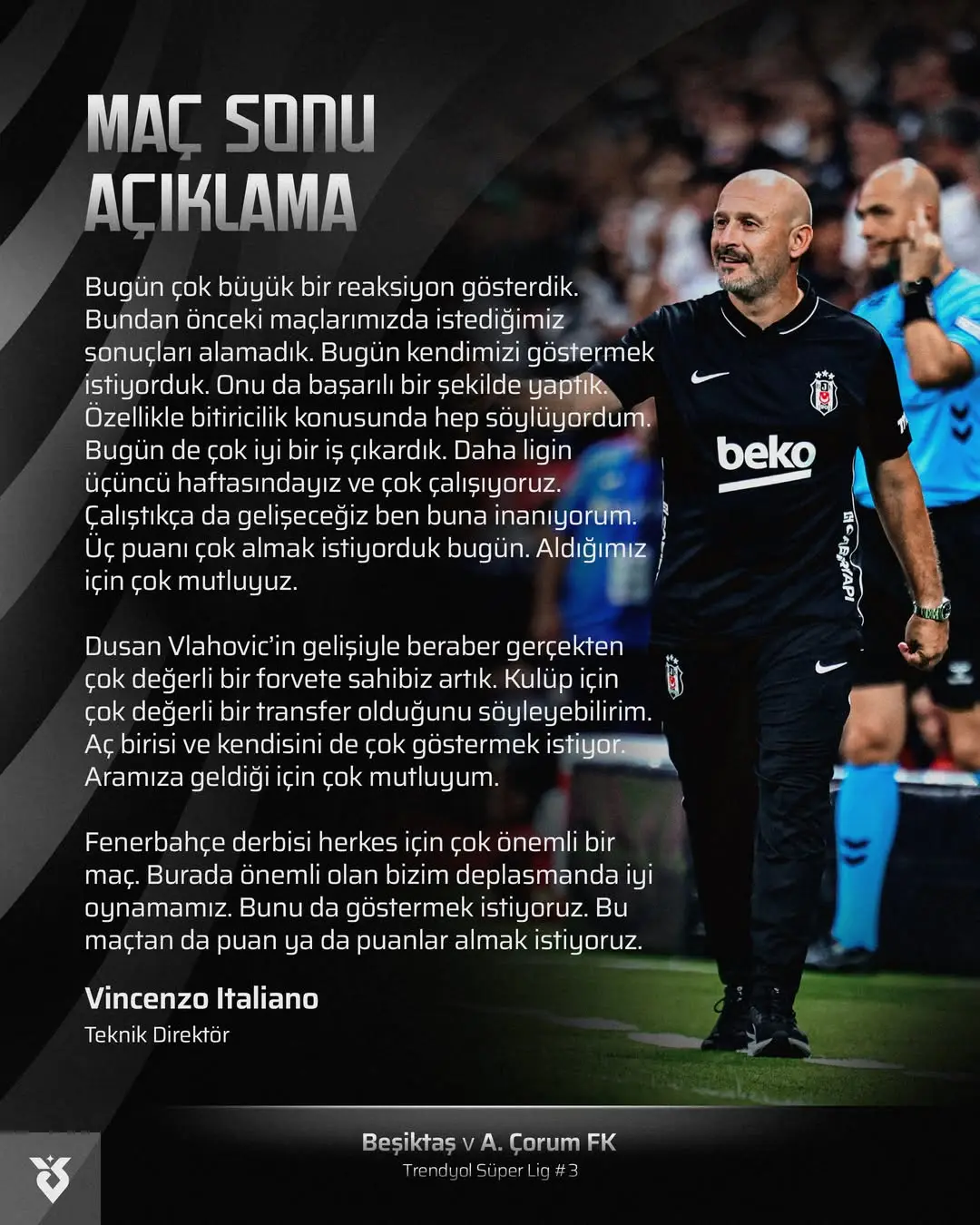 Beşiktaş Teknik Direktörü Vincenzo Italiano Maç Sonu Açıklamalarda Bulundu