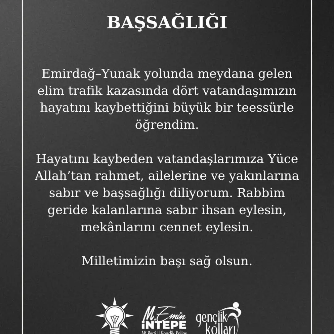 Emirdağ–Yunak Yolunda Trafik Kazası: 4 Vatandaş Hayatını Kaybetti