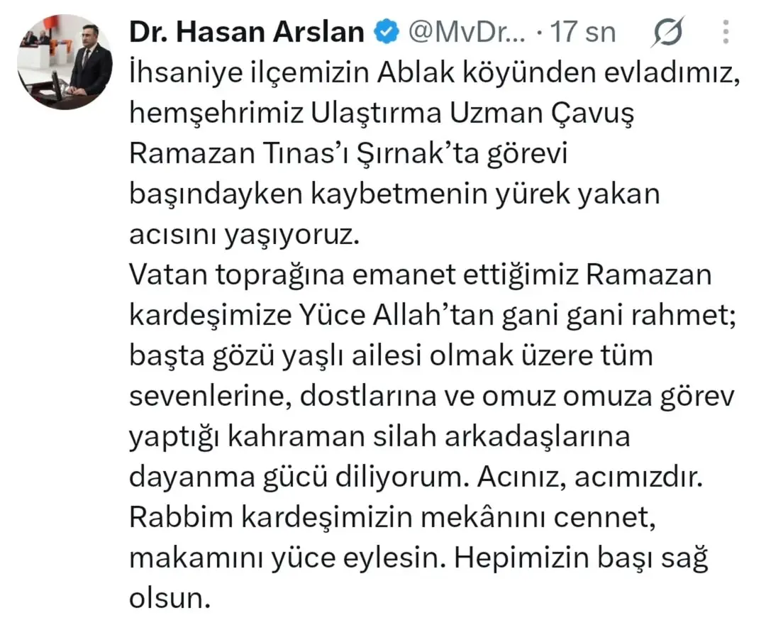 İhsaniye ilçemizin Ablak köyünden evladımız, hemşehrimiz Ulaştırma Uzman Çavuş Ramazan Tınas’ı...
