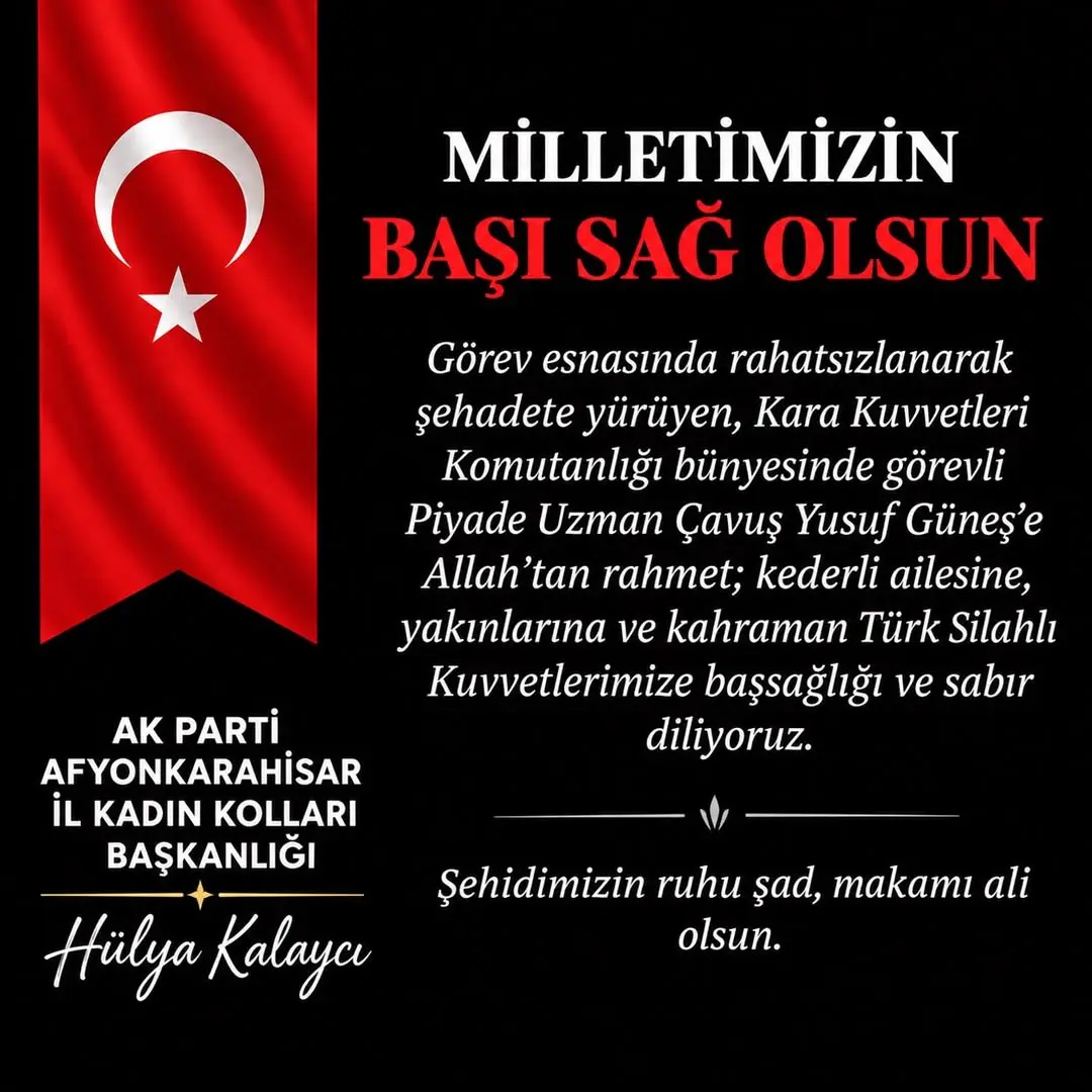 Piyade Uzman Çavuş Yusuf Güneş İçin Başsağlığı Mesajı