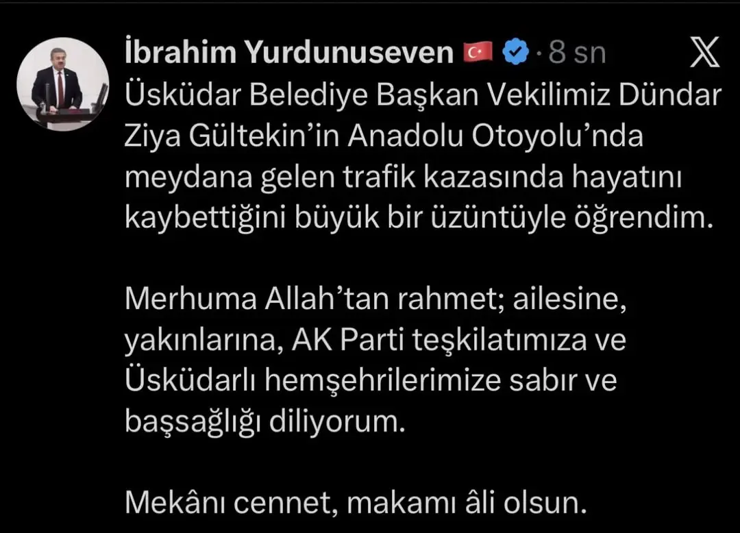 Üsküdar Belediye Başkan Vekilimiz Dündar Ziya Gültekin Trajik Bir Kazada Hayatını Kaybetti
