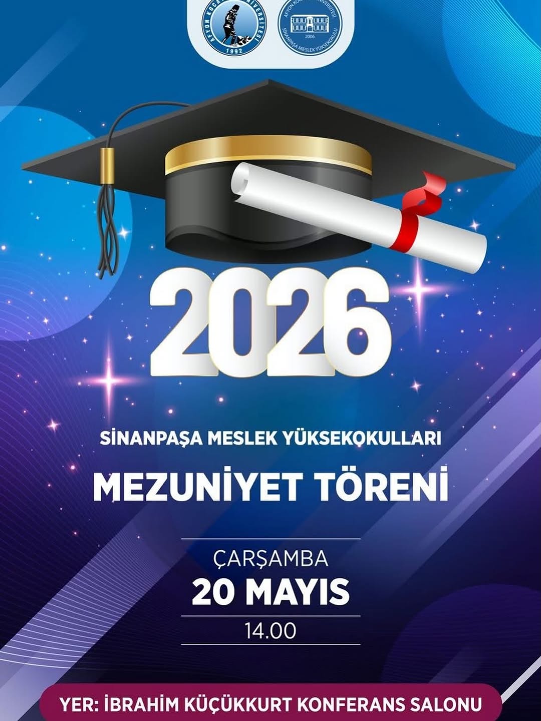 Afyon Kocatepe Üniversitesi'nde Bugün: Sinanpaşa Meslek Yüksekokulu Mezuniyet Töreni