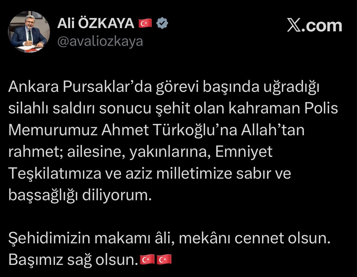 Şehit Polis Memuru İçin Taziye Mesajı