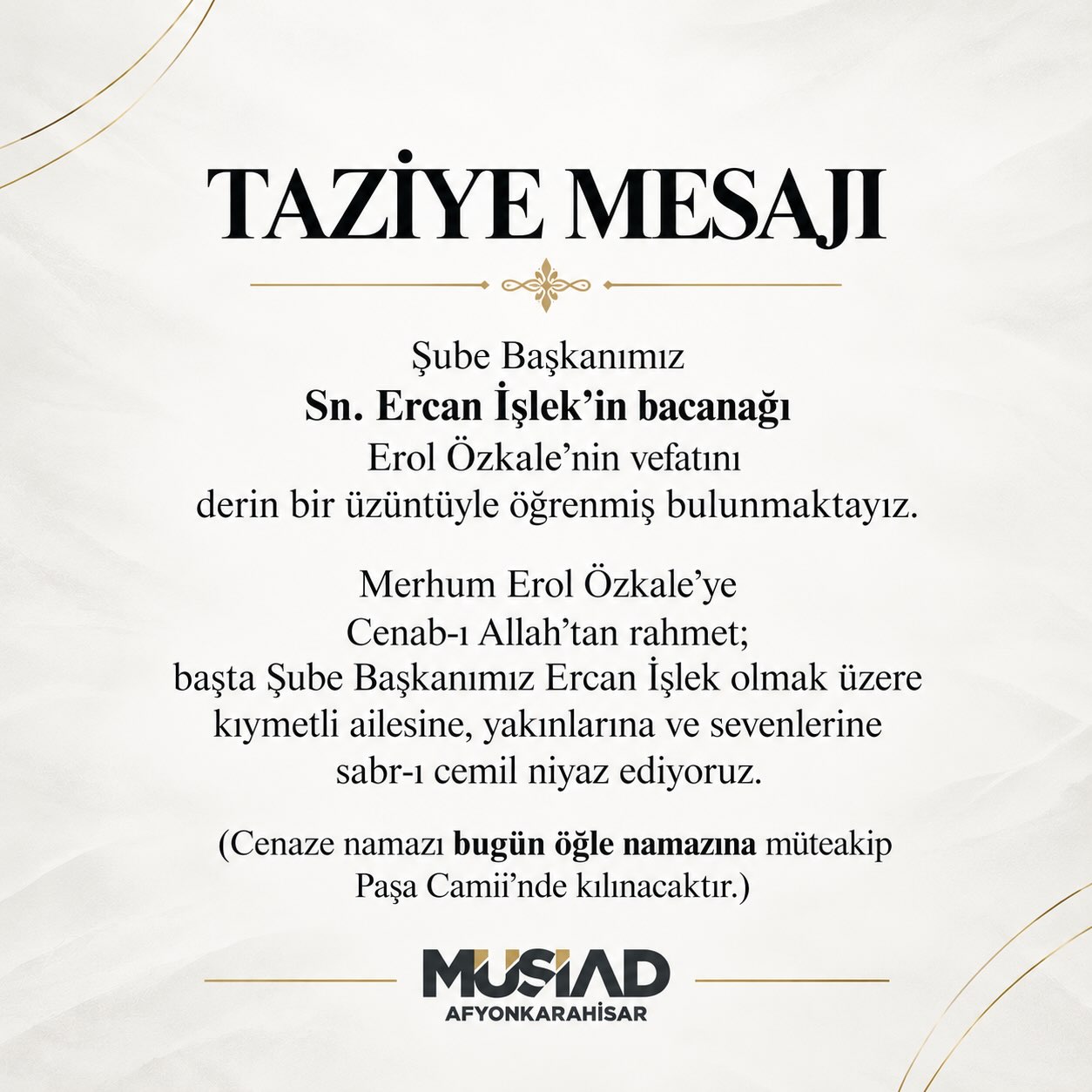 Erol Özkale'nin Vefatı Duyuruldu