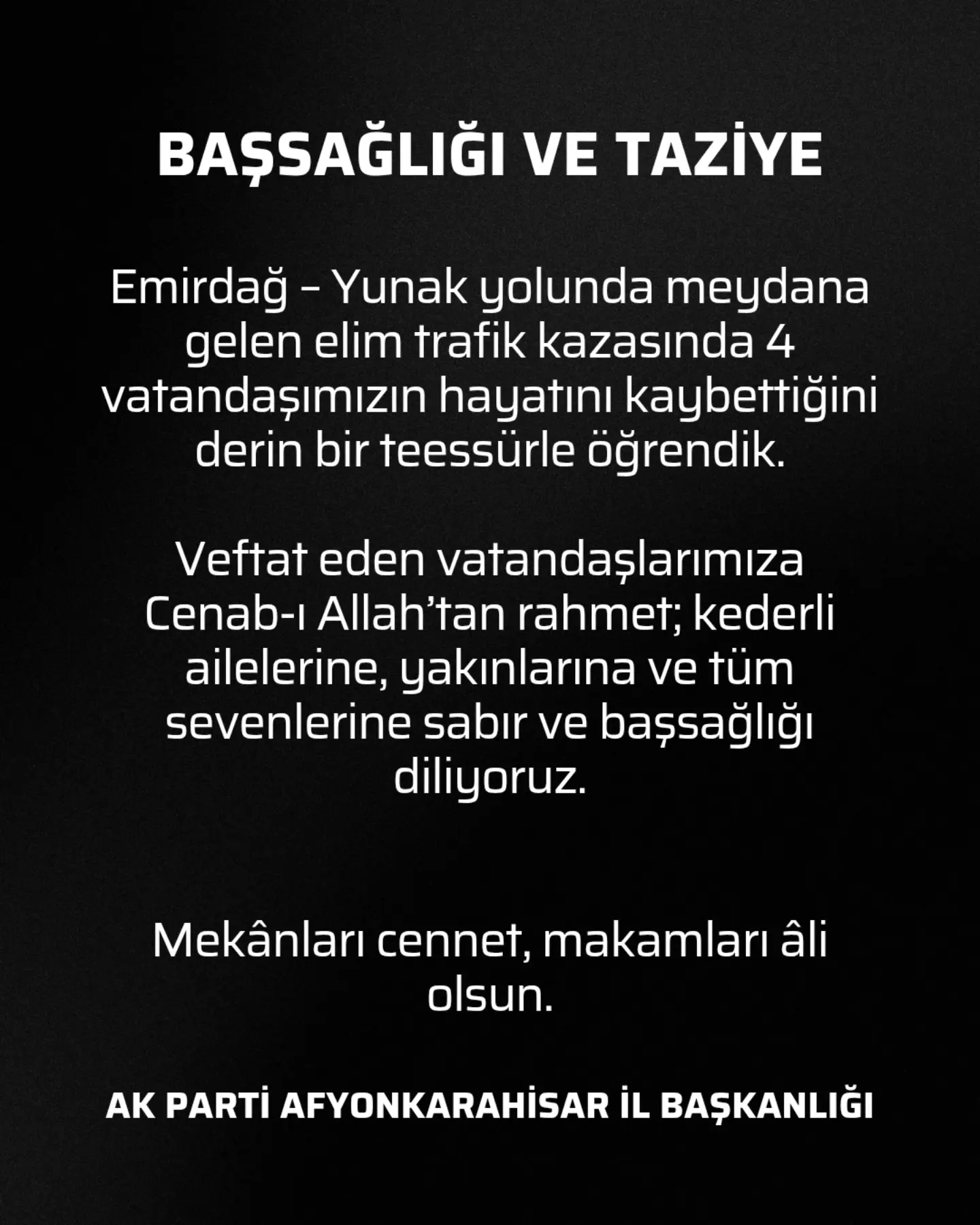 Emirdağ'da Trafik Kazası Sonucu 4 Ölü
