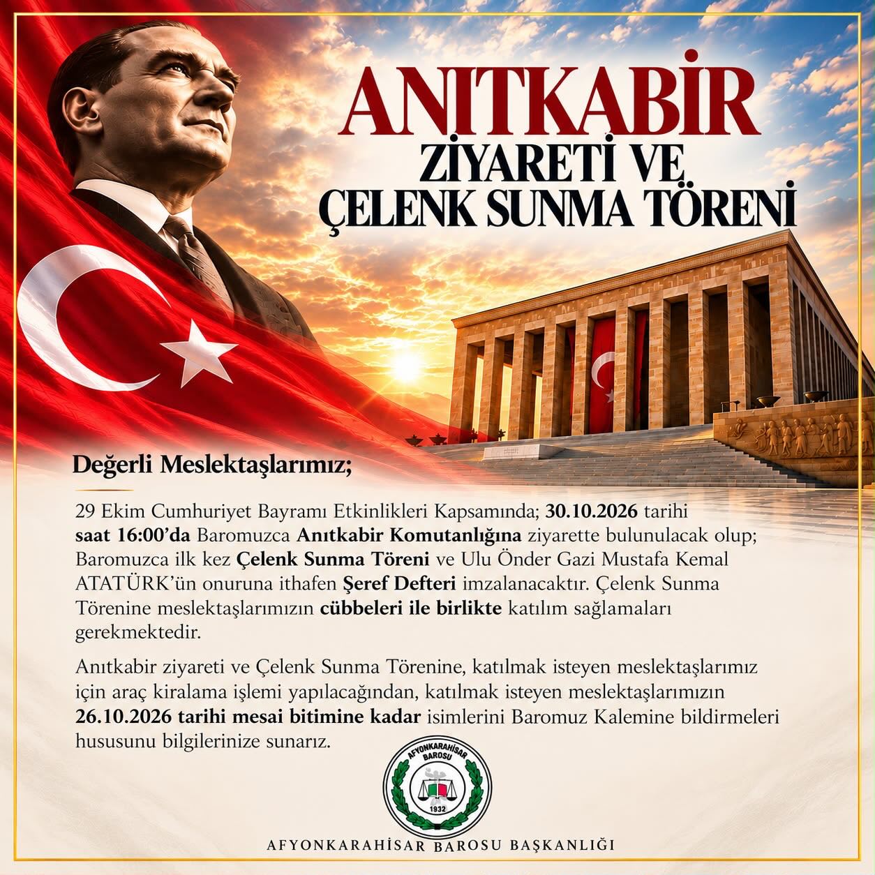 Cumhuriyet Bayramı için Anıtkabir ziyareti düzenlenecek