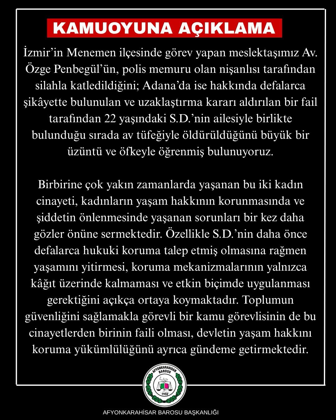 Kadın cinayetleriyle ilgili üzücü gelişmeler
