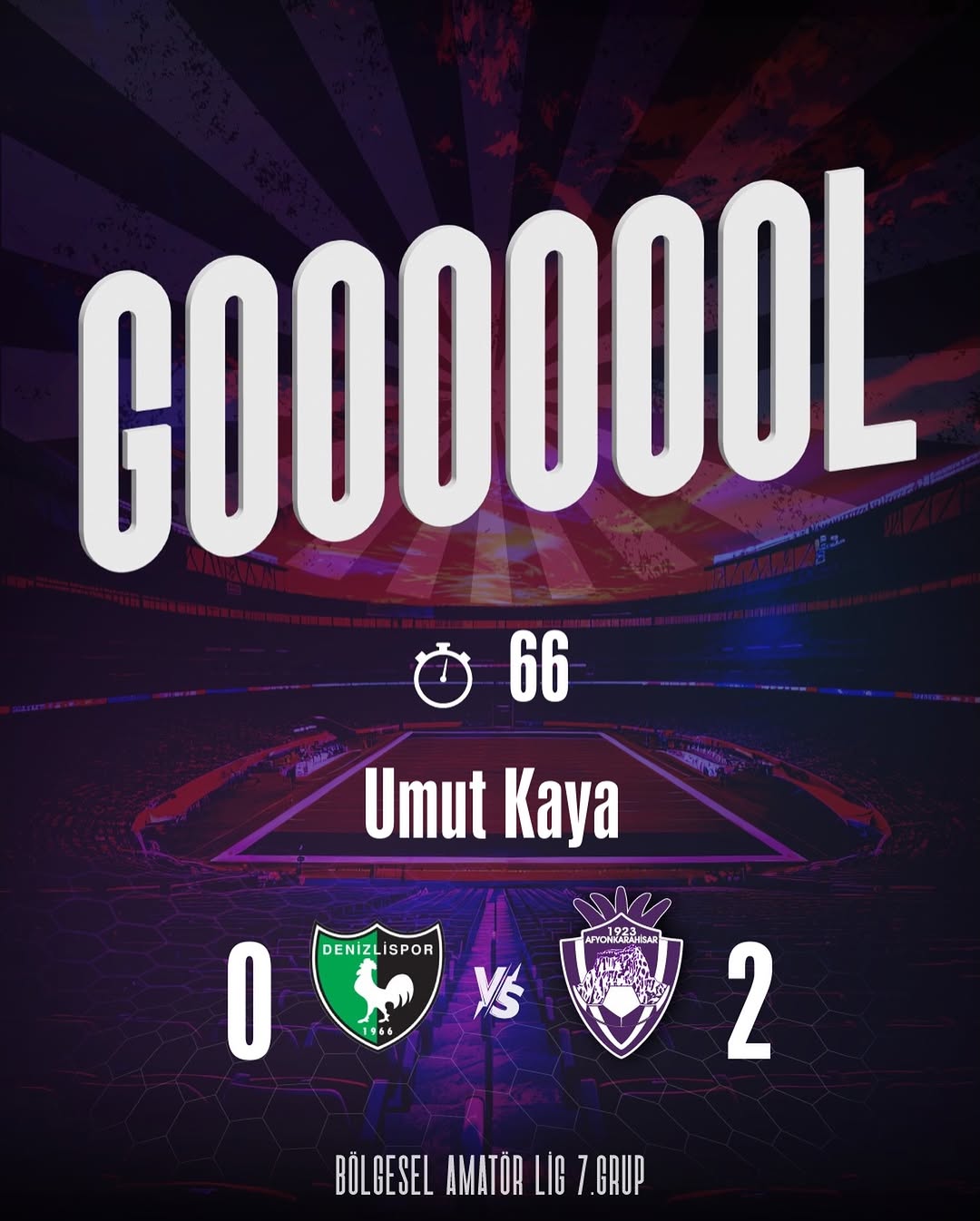 1923 Afyonkarahisar Spor Kulübü'nden Umut Kaya'ya Gol Sevinci