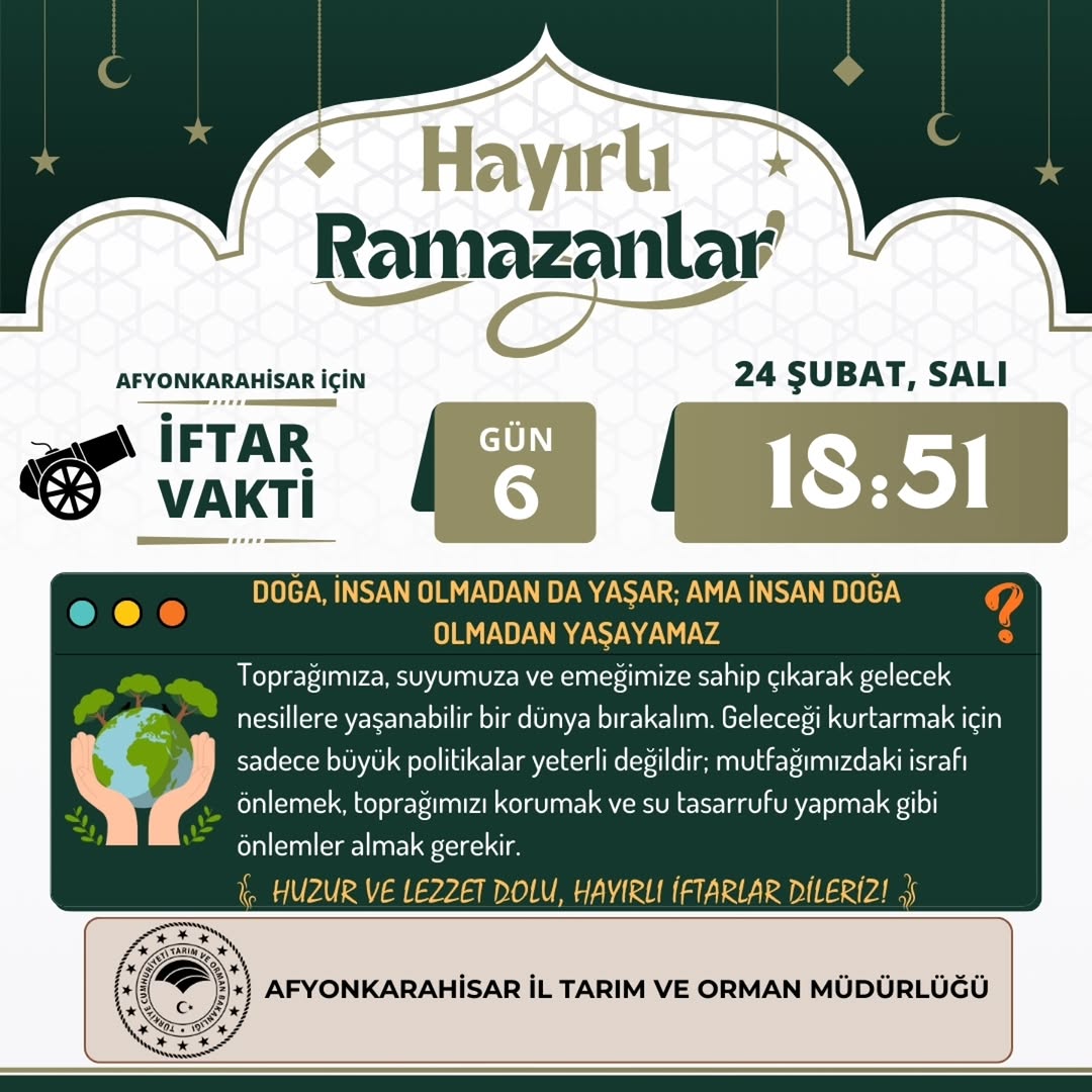 Afyonkarahisar'da Ramazan Ayı İftar Vakti Belirlendi