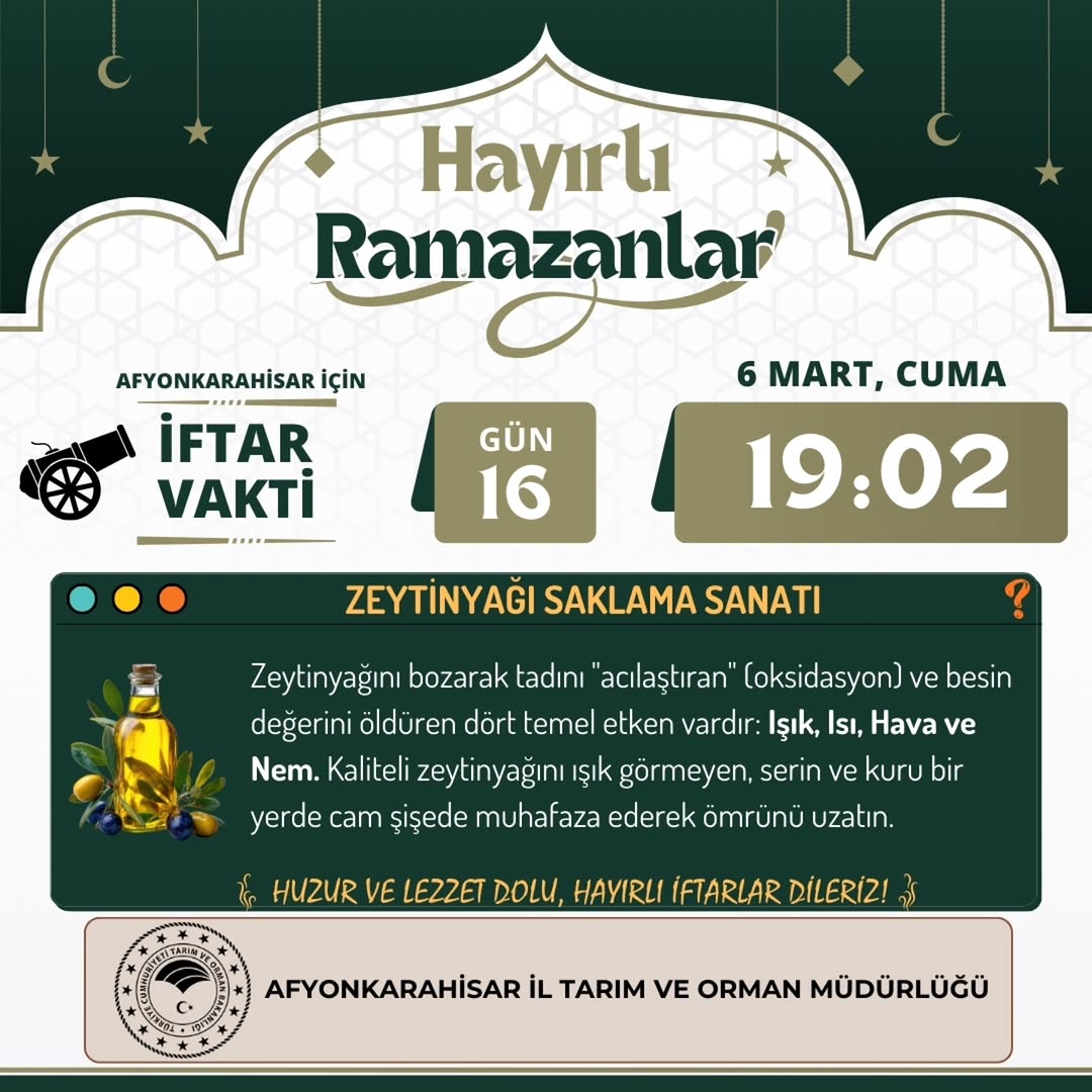 Afyonkarahisar İl Tarım Ve Orman Müdürlüğü'nden İftar Vakti Duyurusu