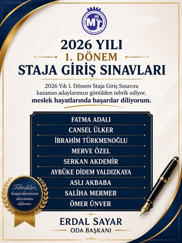 Afyonkarahisar Mali Müşavirler Odası'ndan Tebrik Mesajı
