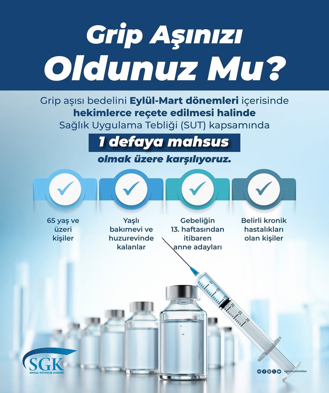 Afyonkarahisar SGK İl Müdürlüğü Grip Aşısı Ücretini Karşılıyor
