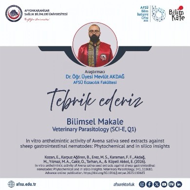 Akademik Başarı: AFSÜ'den Bilimsel Makale (Veterinary Parasitology)