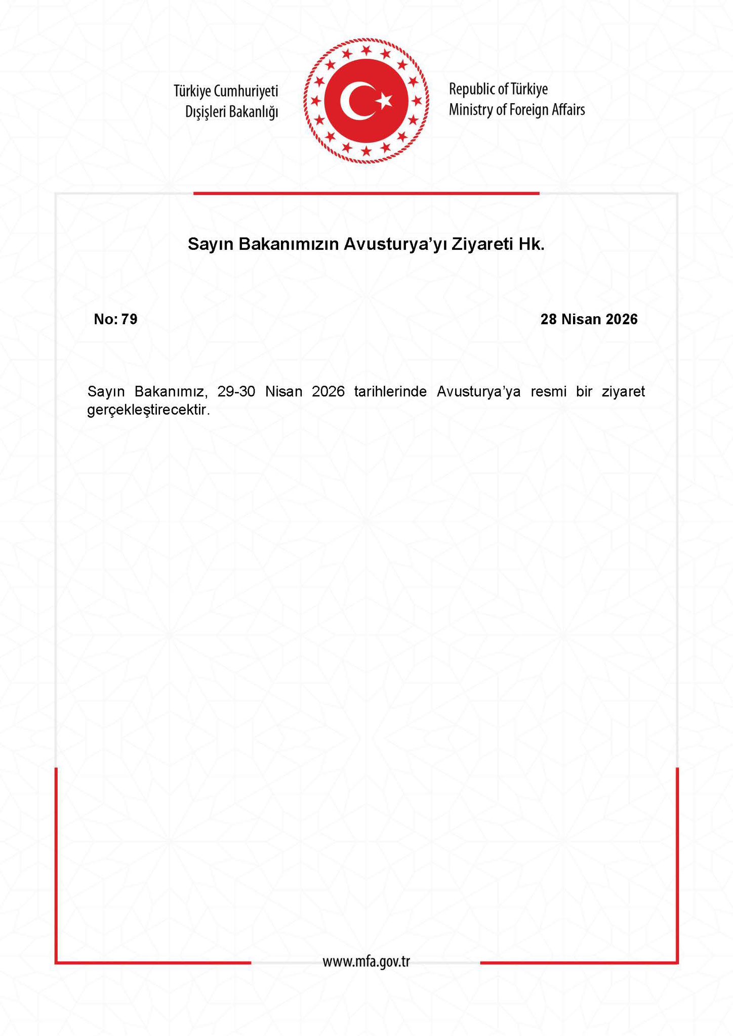 Bakanın Avusturya Ziyareti Hakkında Bilgilendirme