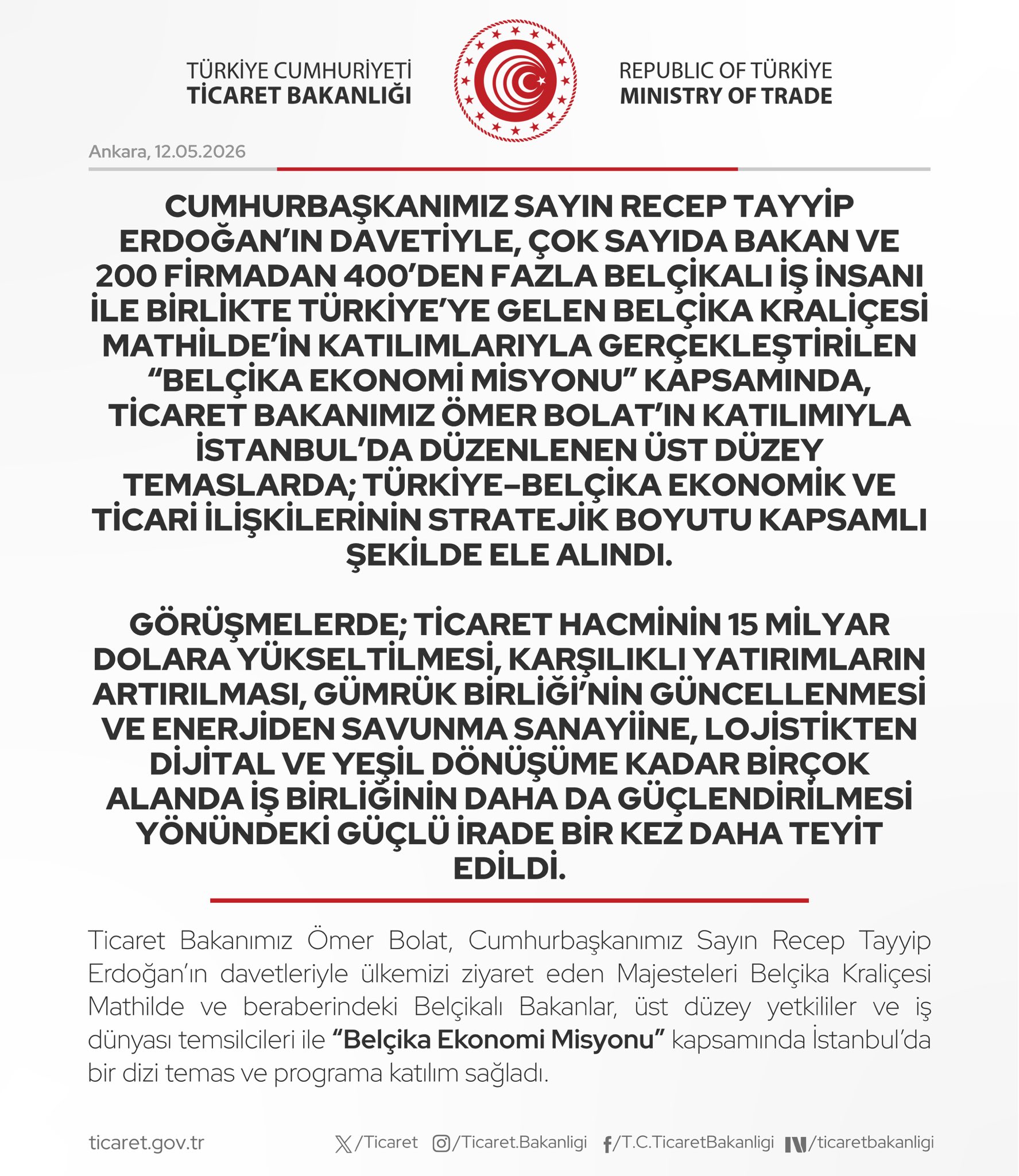 Belçika Ekonomik Misyonu Türkiye'de Toplantılar Düzenledi