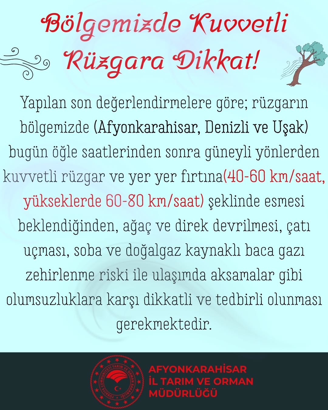 Bölgemizde Kuvvetli Rüzgara Dikkat