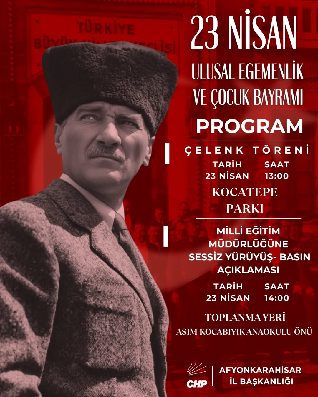 CHP Afyonkarahisar İl Başkanlığı 23 Nisan Etkinliklerini Duyurdu