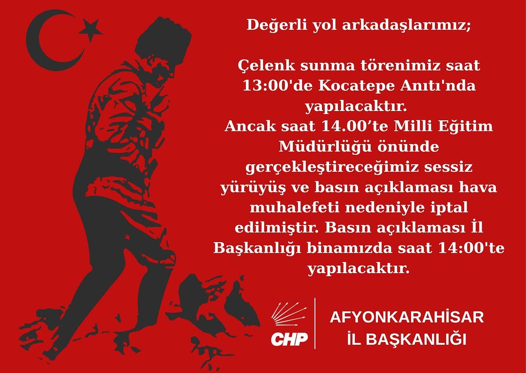 CHP Afyonkarahisar İl Başkanlığı'ndan Önemli Duyuru