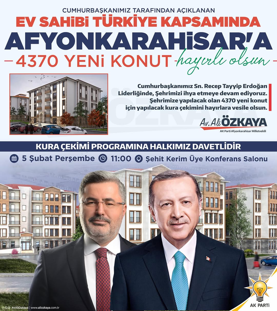 Cumhurbaşkanı Erdoğan'dan Afyonkarahisar'a 4.370 Yeni TOKİ Konutu Müjdesi