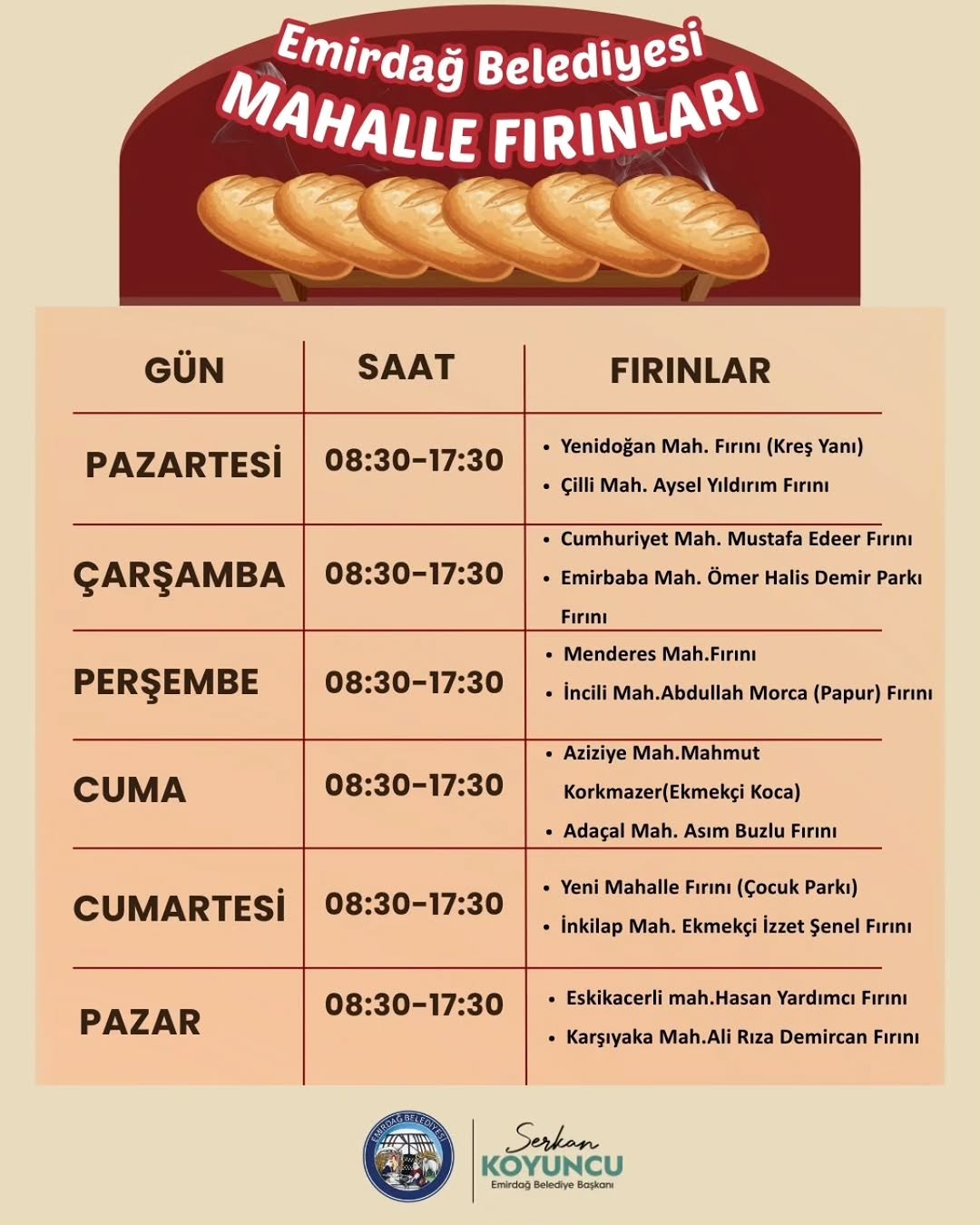 Emirdağ Belediyesi Mahalle Fırınlarını Hizmetinize Sunuyor