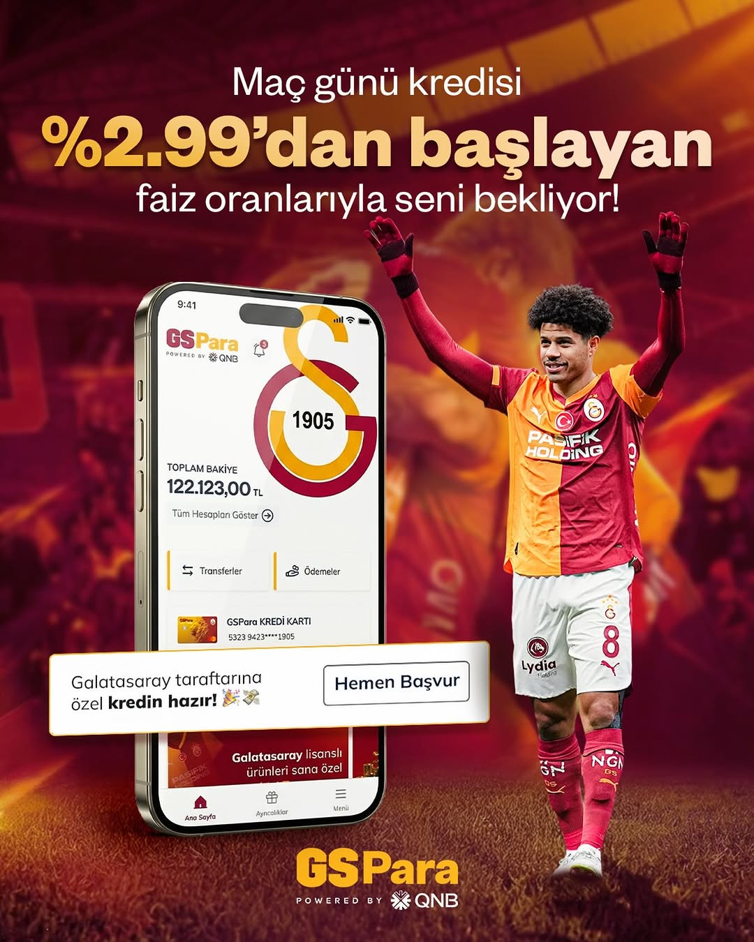 Galatasaray'dan Maç Gününe Özel Kredi Fırsatı: %2,99 Faiz Oranlarıyla GSPara'da!