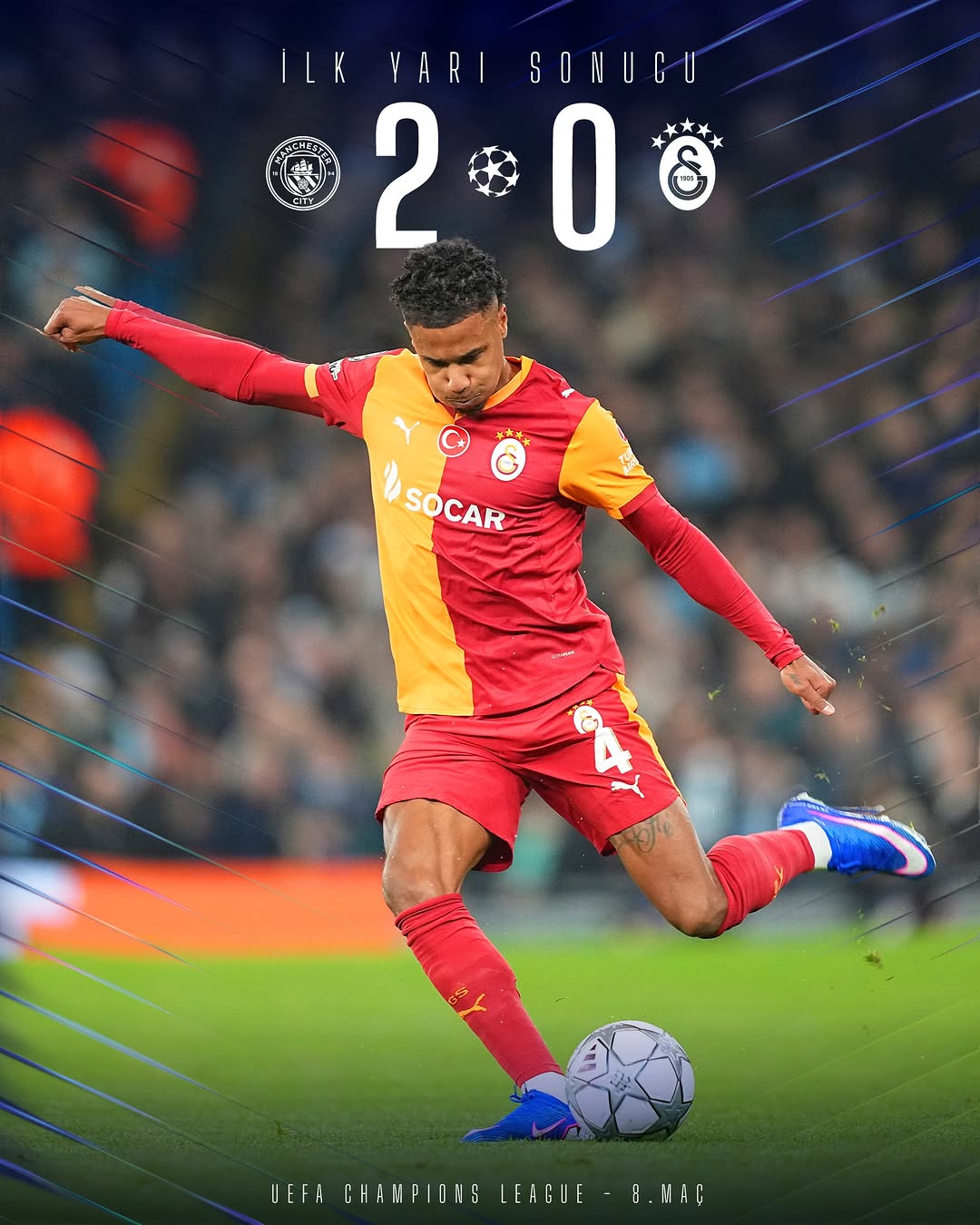 Galatasaray, Manchester City karşısında ilk yarıyı 2-0 geride kapattı