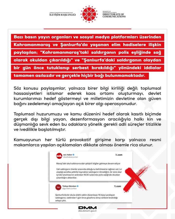 Kahramanmaraş ve Şanlıurfa'daki Elim Hadiselerle İlgili İddiaların Asılsız Olduğu Ortaya Çıktı!