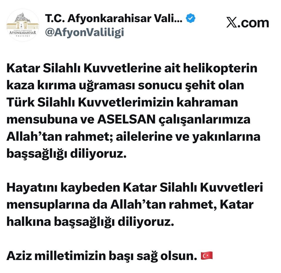 Katar Silahlı Kuvvetlerine Ait Helikopterin Kaza Kırıma Uğraması Sonucu Şehit Olan Türk Silahlı Kuvvetlerimizin