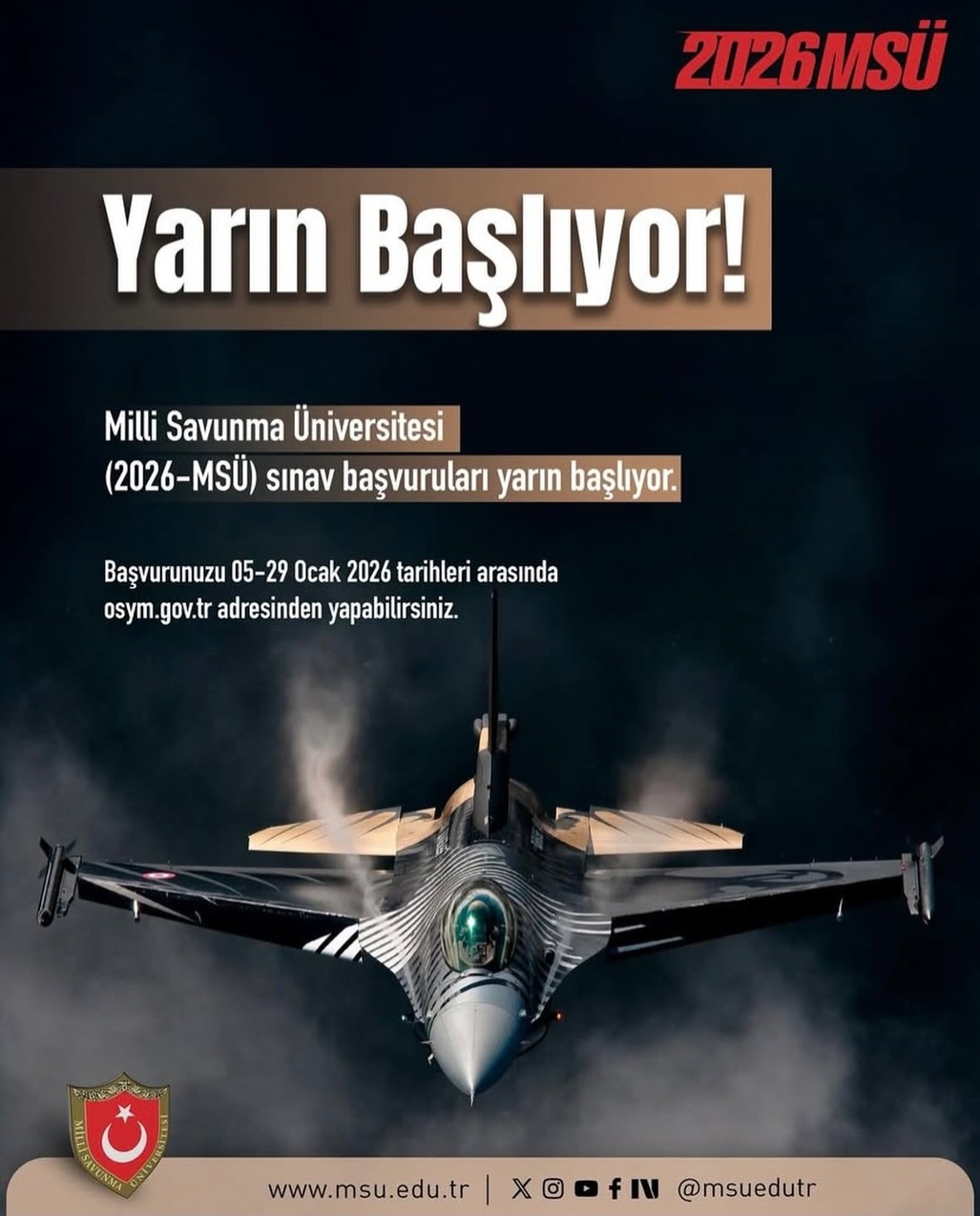 Milli Savunma Üniversitesi (2026-MSÜ) Sınav Başvuruları Yarın Başlıyor