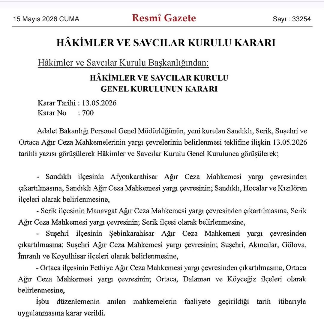 Sandıklı Ağır Ceza Mahkemesi Kuruldu