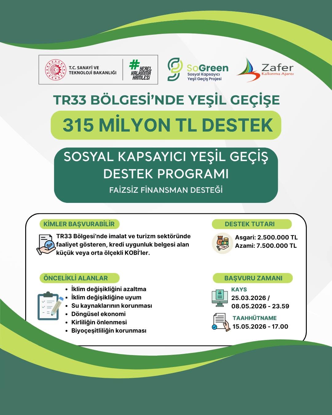 TR33 Bölgesi'nde Sosyal Kapsayıcı Yeşil Geçiş Destek Programı Başvuruları Devam Ediyor