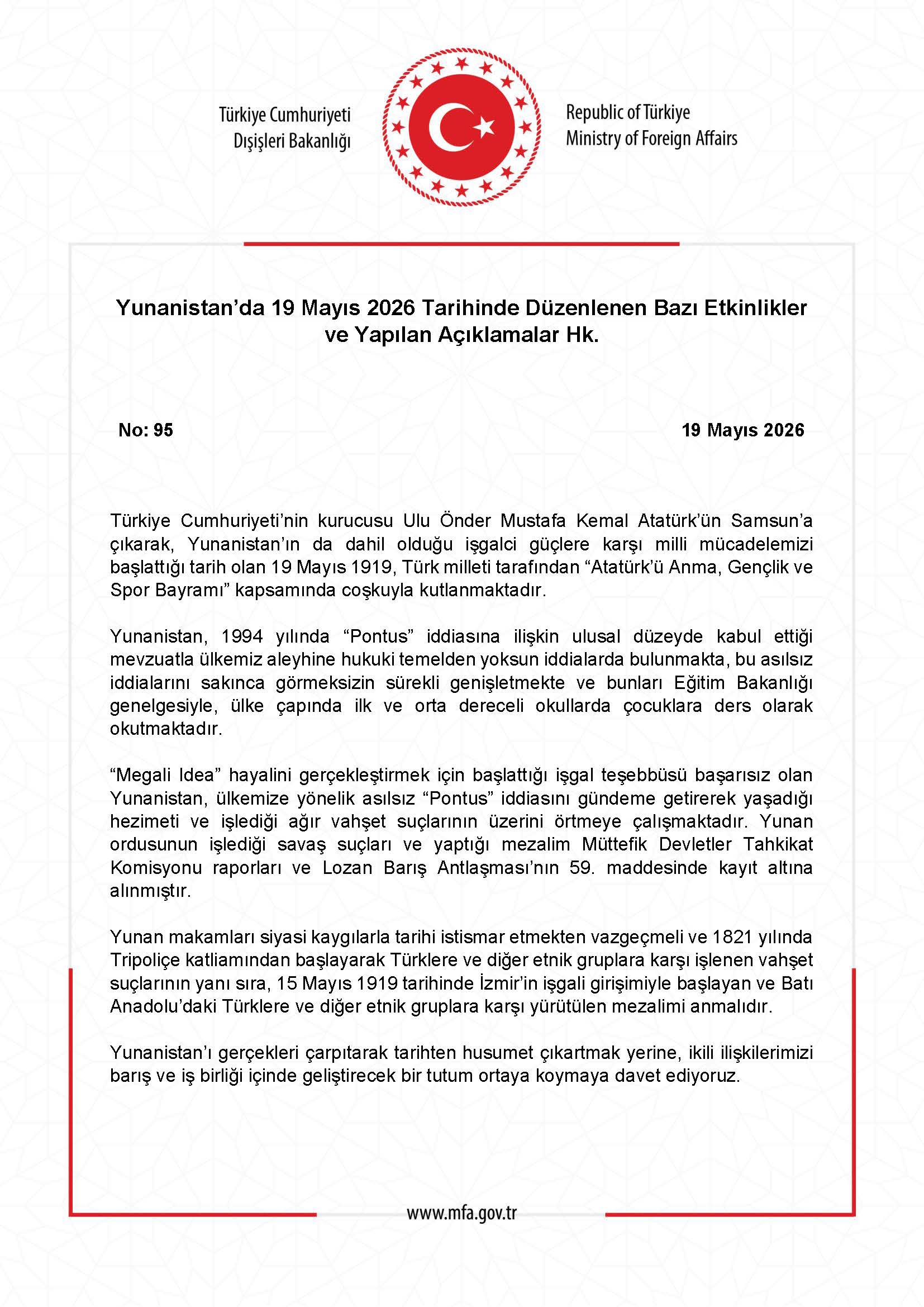 Yunanistan'da 19 Mayıs 2026 Etkinlikleri Hakkında Bilgi